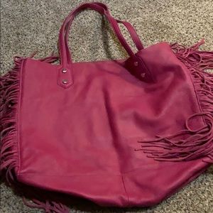 Pink leather tote